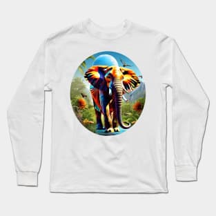 Vibrant Pachyderm: A Symphony of Colors Long Sleeve T-Shirt